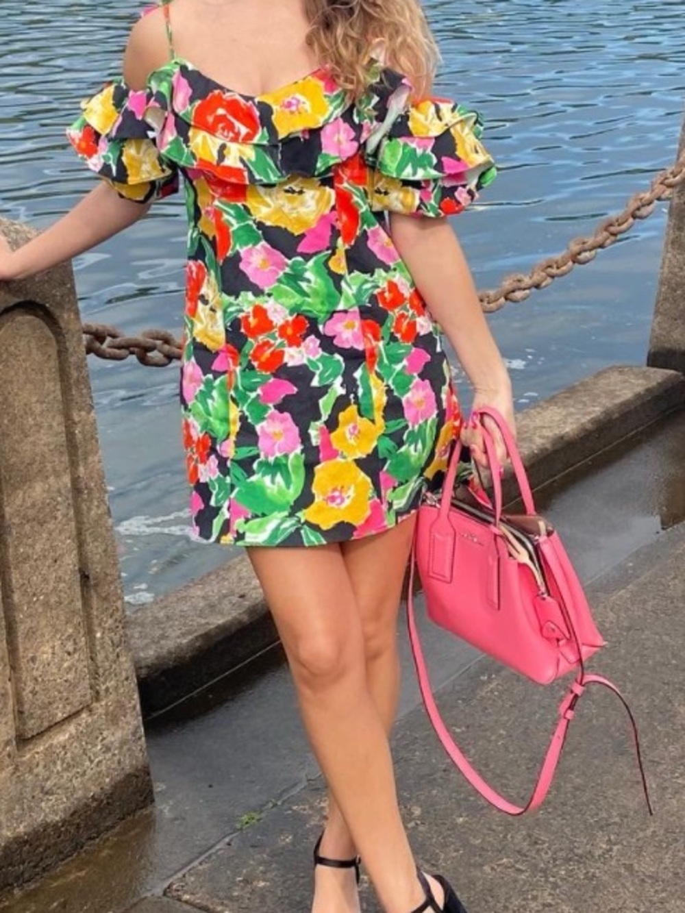 Topshop Bright Floral Off-Shoulder Mini Dress in Multi-Color